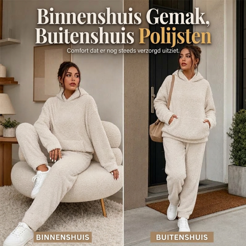 Zachte Teddy Lounge Set met Capuchon en Relaxte Broek-4