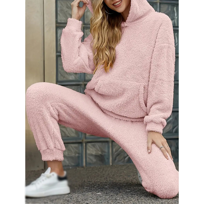 Zachte Teddy Lounge Set met Capuchon en Relaxte Broek-12
