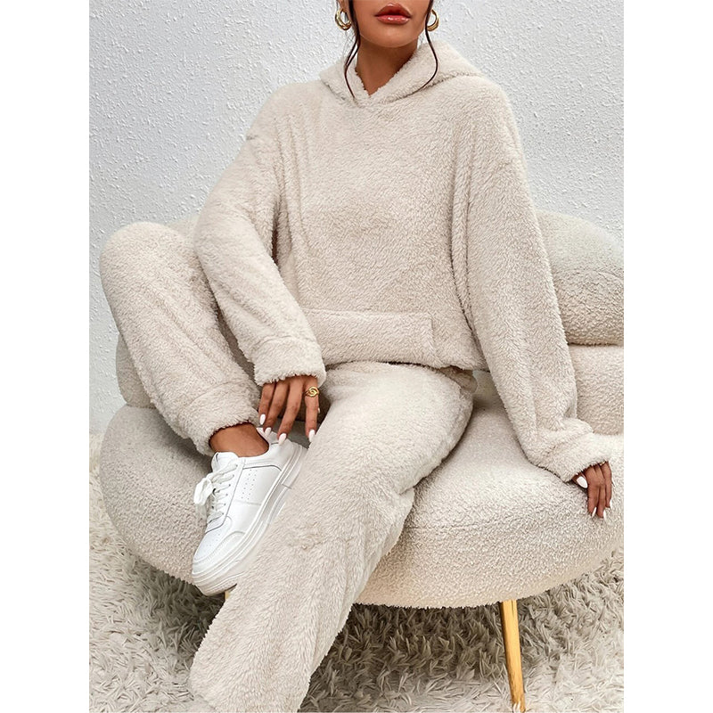 Zachte Teddy Lounge Set met Capuchon en Relaxte Broek-11