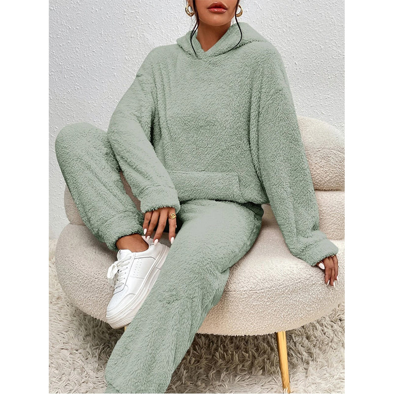 Zachte Teddy Lounge Set met Capuchon en Relaxte Broek-15