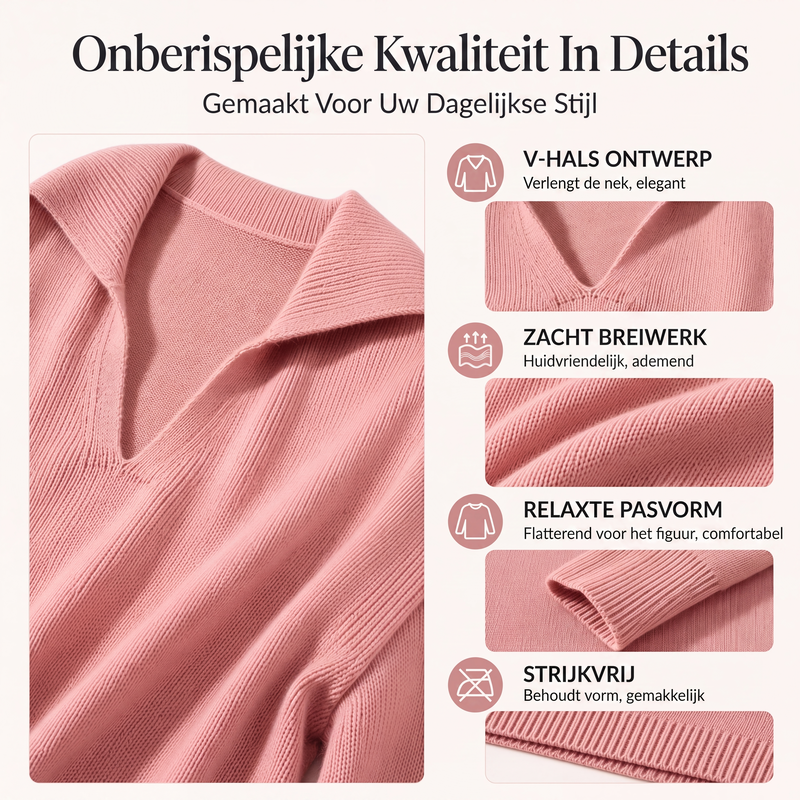 Elegante Gebreide Trui met V-Hals en Kraag-1
