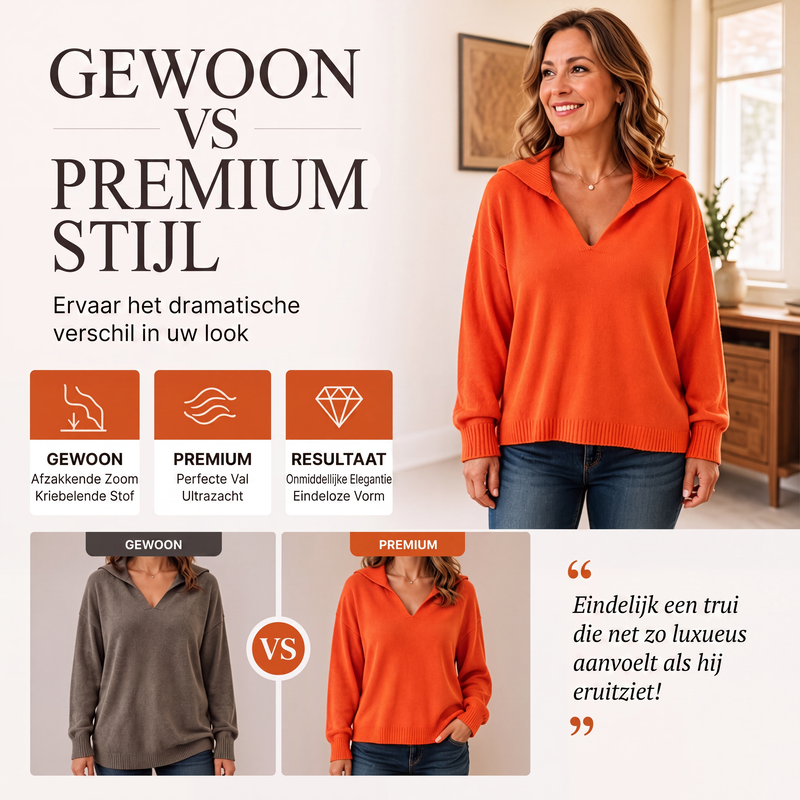 Elegante Gebreide Trui met V-Hals en Kraag-2