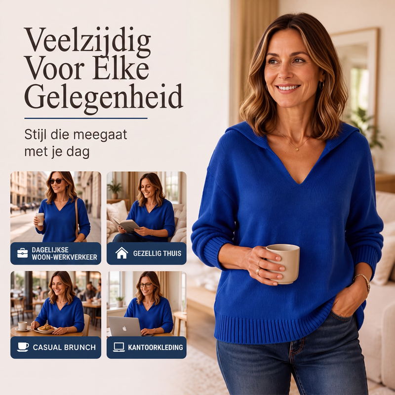 Elegante Gebreide Trui met V-Hals en Kraag-4
