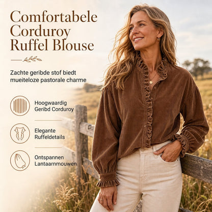 Corduroy Blouse met Ruches en Lantaarnmouwen