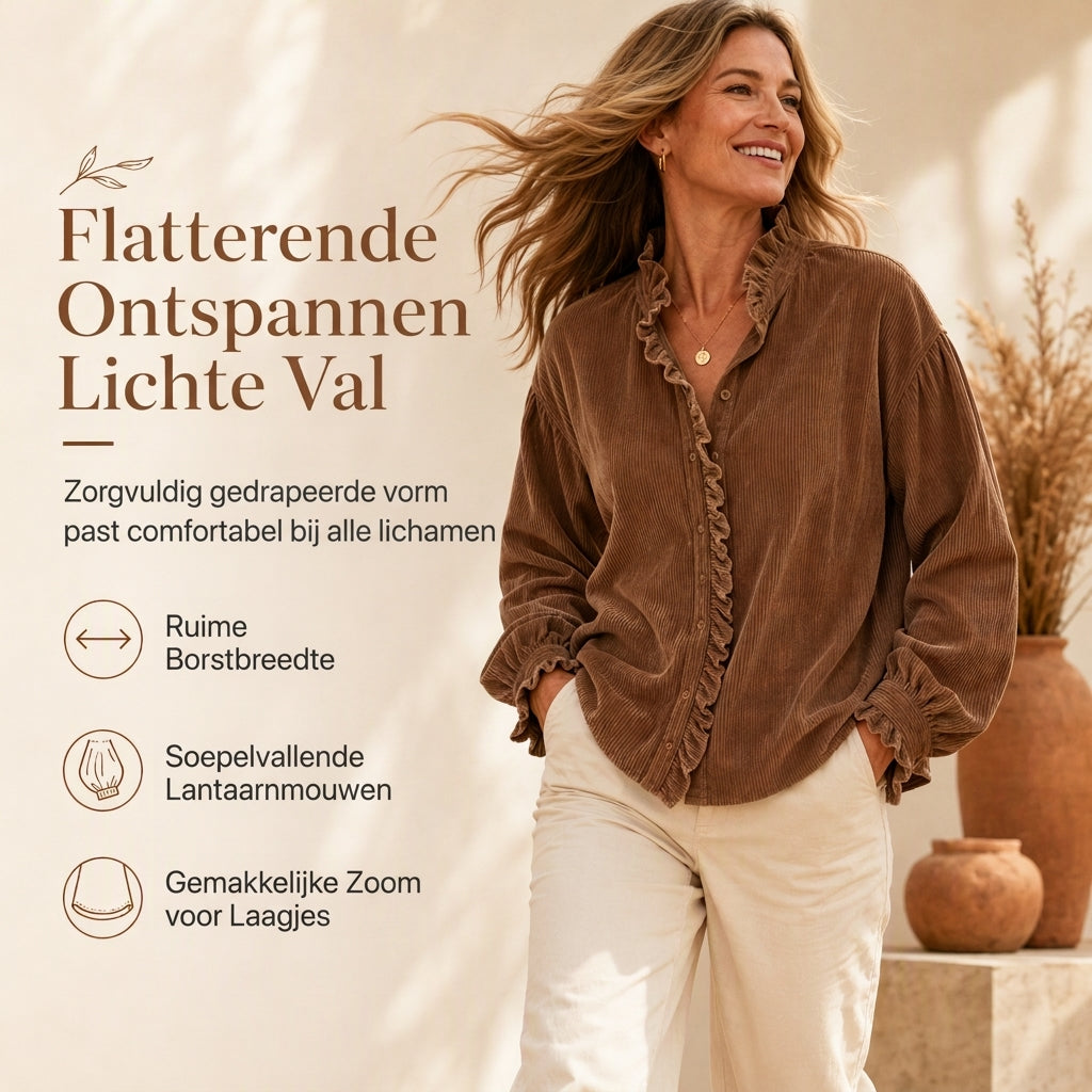 Corduroy Blouse met Ruches en Lantaarnmouwen-5