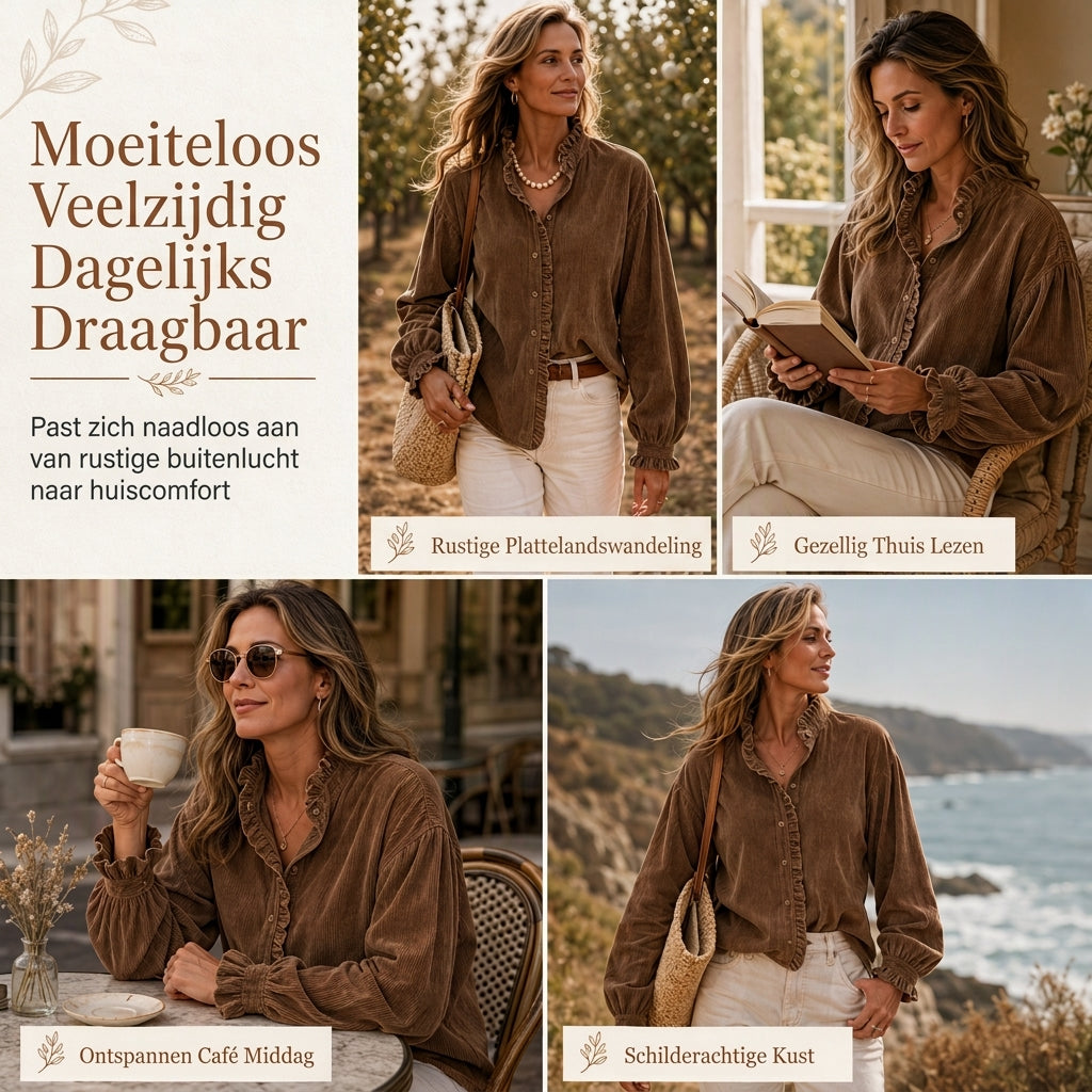 Corduroy Blouse met Ruches en Lantaarnmouwen-6