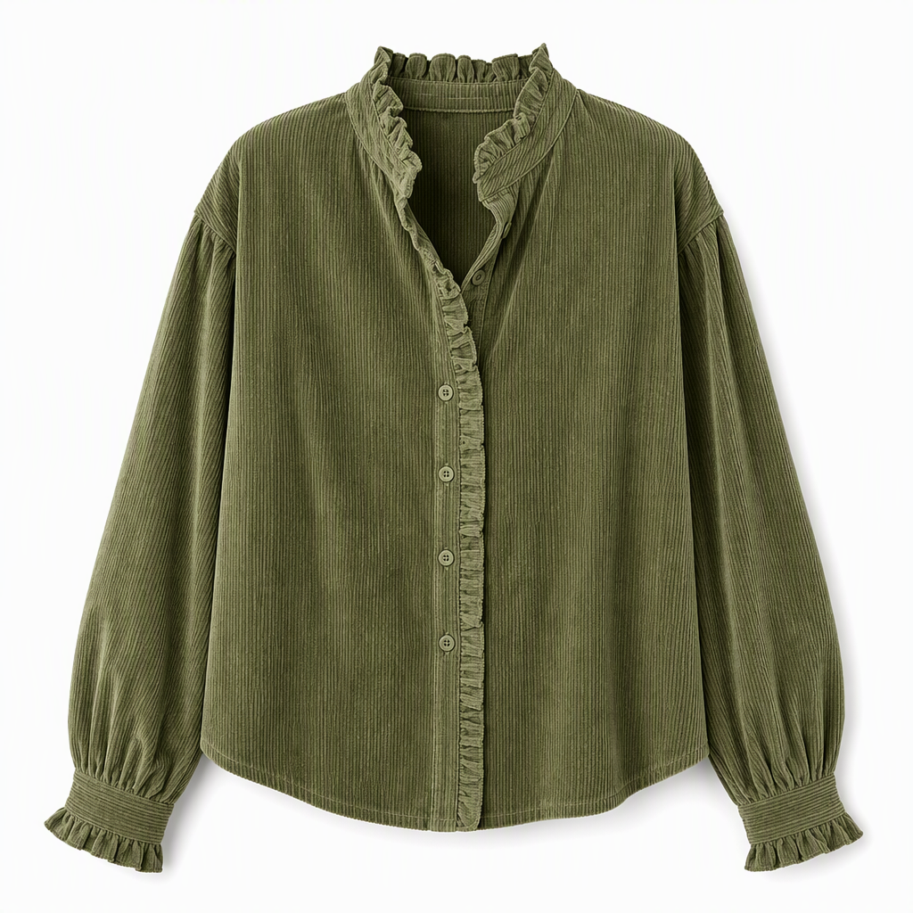 Corduroy Blouse met Ruches en Lantaarnmouwen-8