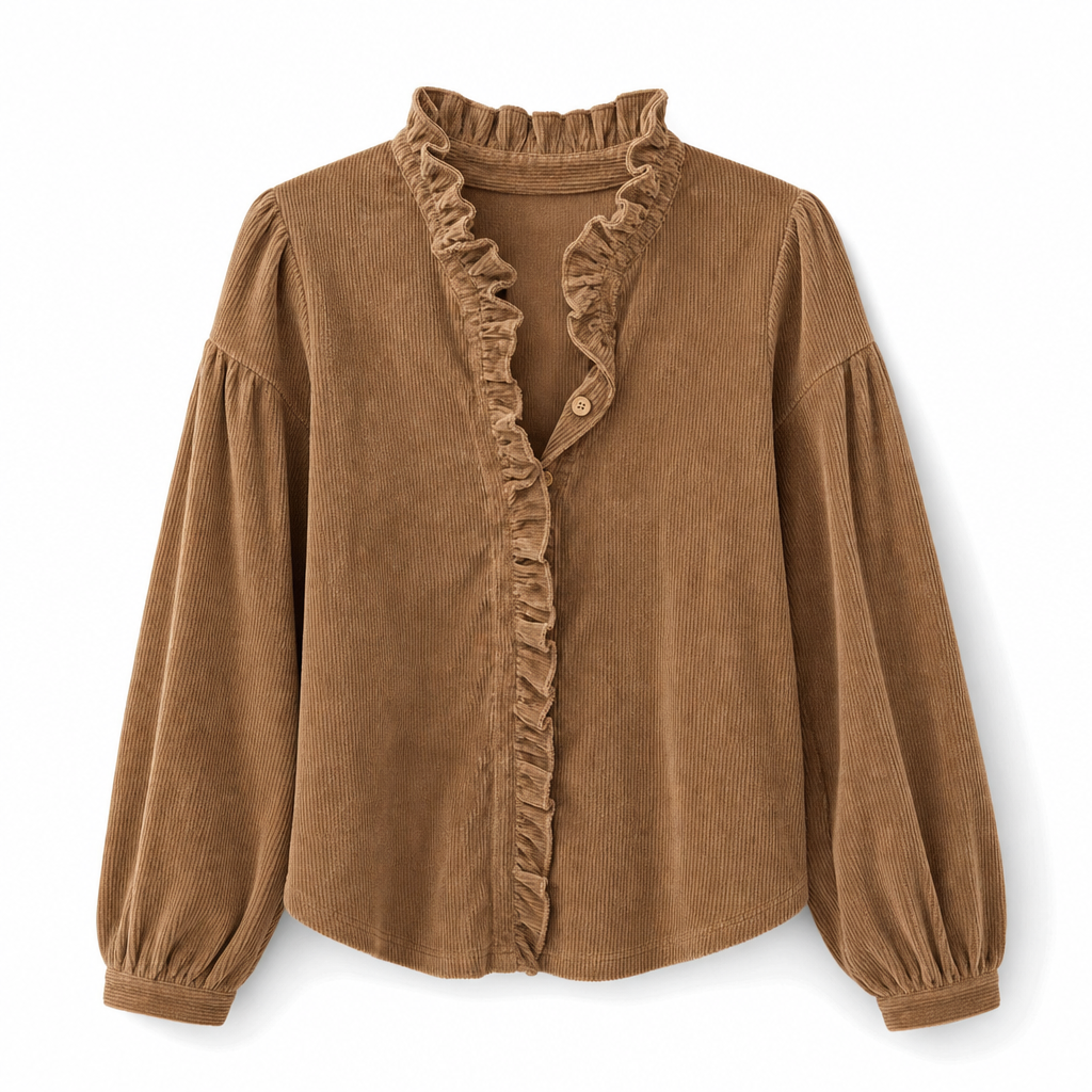 Corduroy Blouse met Ruches en Lantaarnmouwen-9