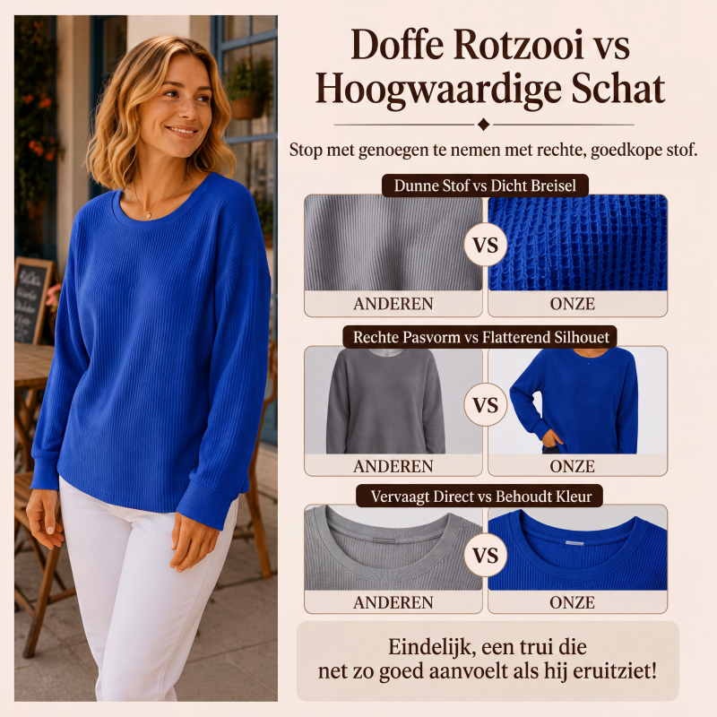 Zachte Wafelgebreide Trui met Ronde Hals-2