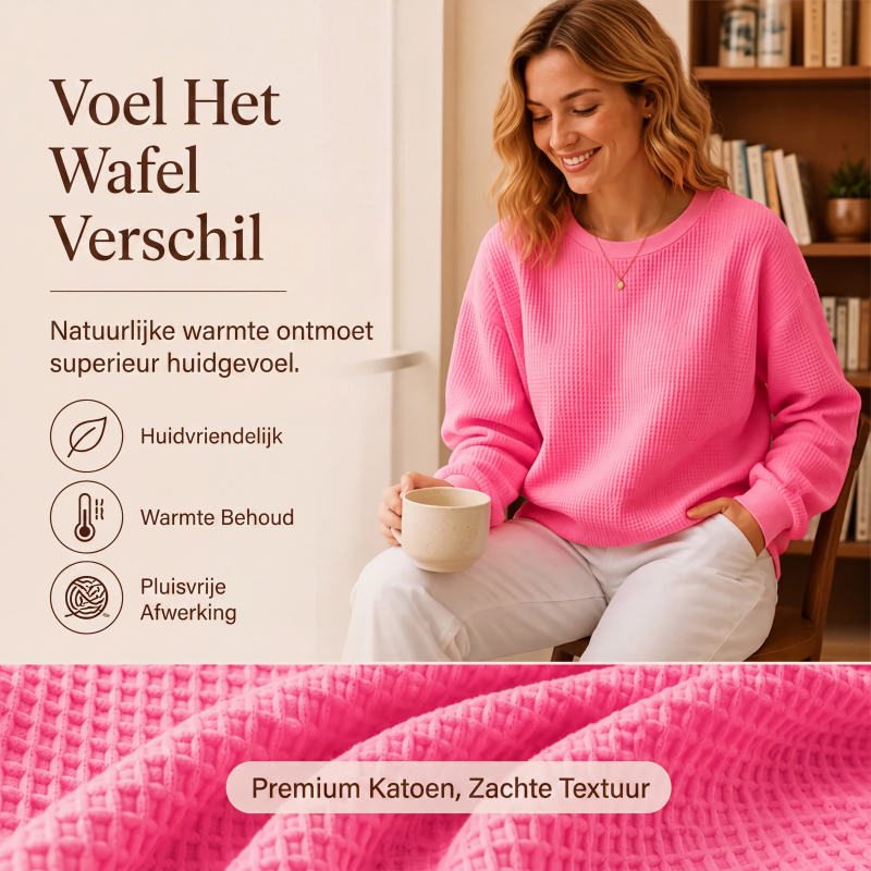 Zachte Wafelgebreide Trui met Ronde Hals-3
