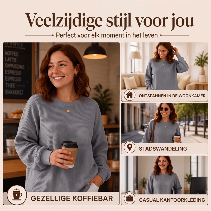 Zachte Wafelgebreide Trui met Ronde Hals-4