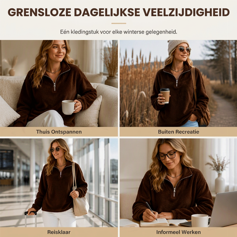Ultrazachte Fleece Trui met Halve Rits-3