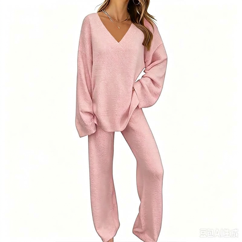 Zachte Lounge Set met V-Hals-19