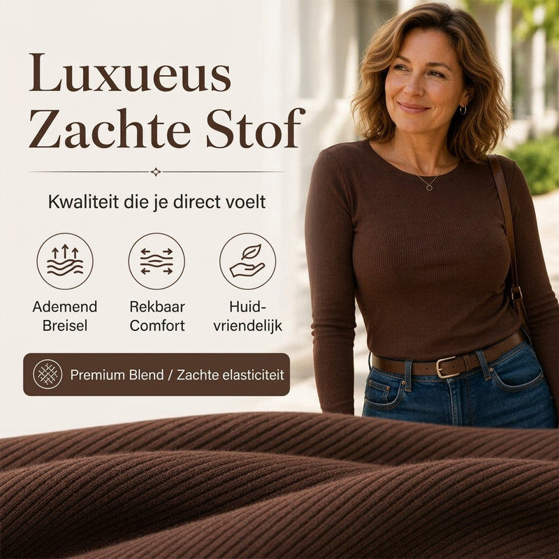 Geribde Slim-Fit Top met Lange Mouwen en Ronde Hals-4