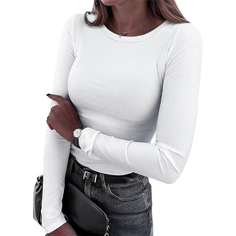Geribde Slim-Fit Top met Lange Mouwen en Ronde Hals-10