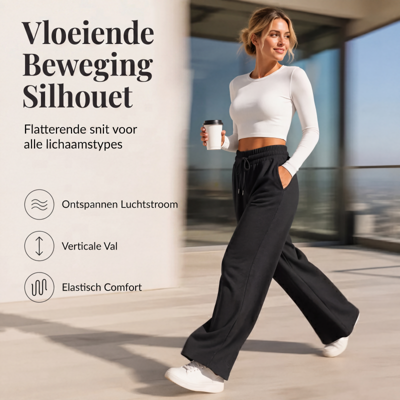 Comfortabele High-Waist Broek met Wijde Pijpen en Trekkoord-3