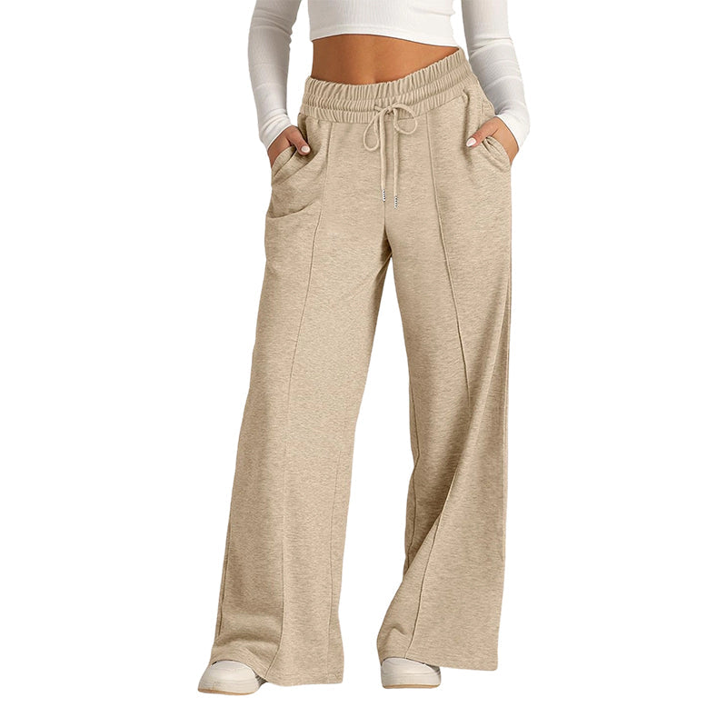 Comfortabele High-Waist Broek met Wijde Pijpen en Trekkoord-13