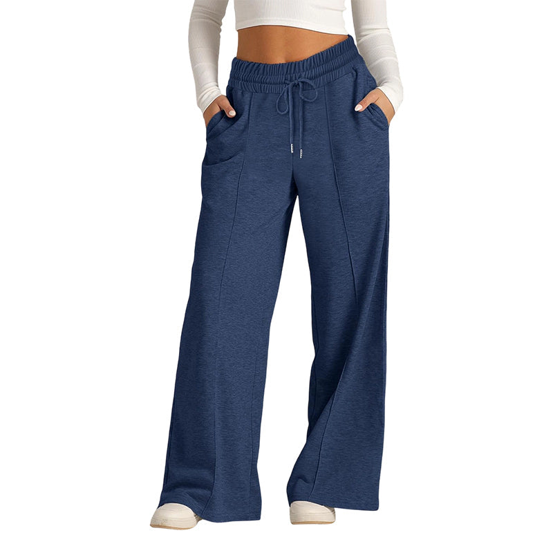 Comfortabele High-Waist Broek met Wijde Pijpen en Trekkoord-11