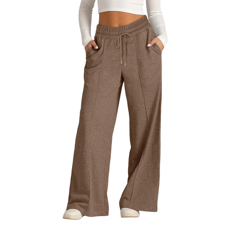 Comfortabele High-Waist Broek met Wijde Pijpen en Trekkoord-14
