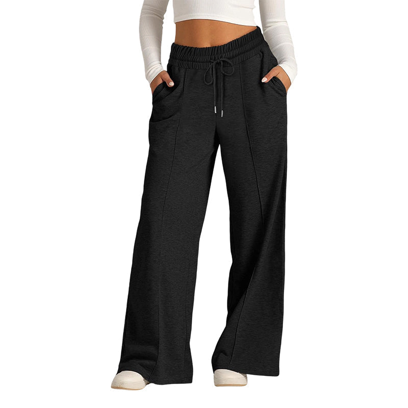 Comfortabele High-Waist Broek met Wijde Pijpen en Trekkoord-10