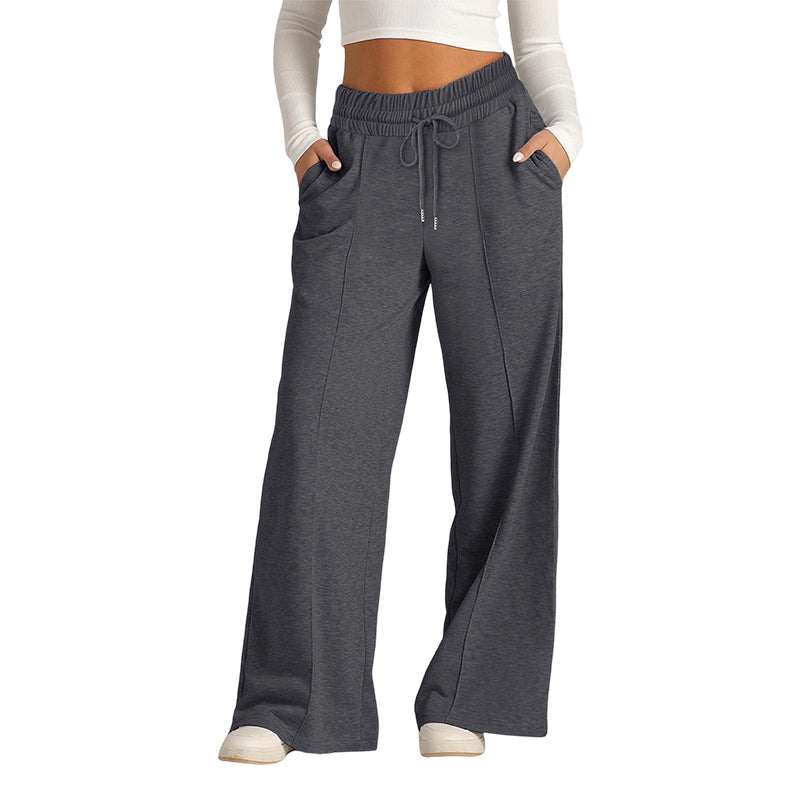 Comfortabele High-Waist Broek met Wijde Pijpen en Trekkoord-12