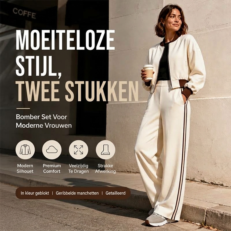 Moderne 2-Delige Bomber Set met Wijde Pijpen