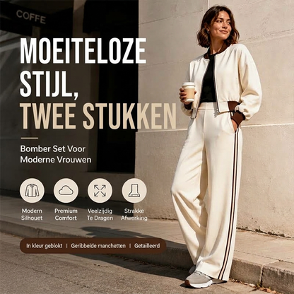 Moderne 2-Delige Bomber Set met Wijde Pijpen