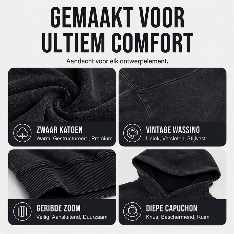 Vintage Acid-Wash Hoodie met Kangoeroezak en Relaxte Pasvorm-1