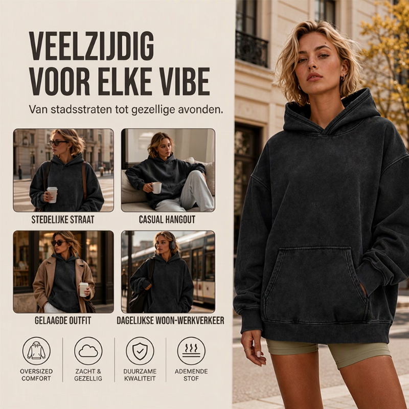 Vintage Acid-Wash Hoodie met Kangoeroezak en Relaxte Pasvorm-4
