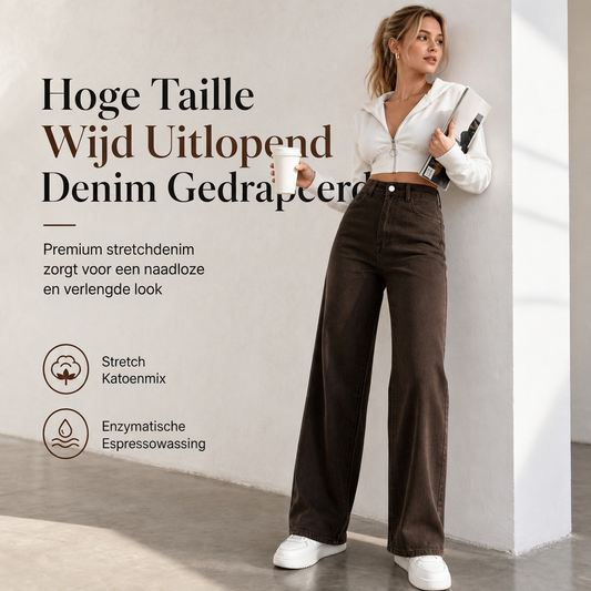 High-Waist Jeans met Wijde Pijpen en Stretch