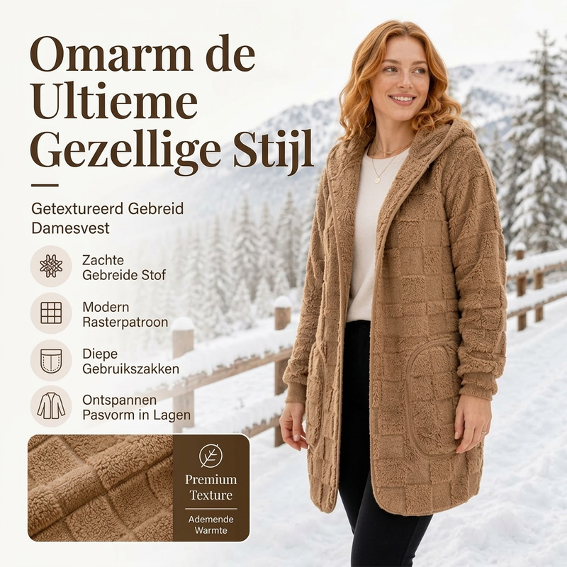 Lange Zachte Teddy Jas met Capuchon en Grote Zakken