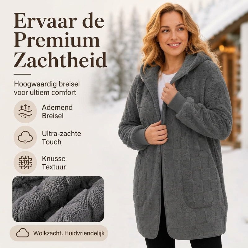 Lange Zachte Teddy Jas met Capuchon en Grote Zakken-3