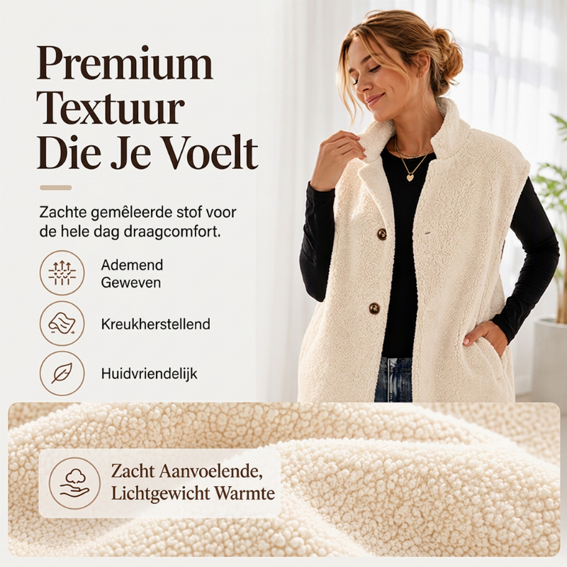 Zacht Teddy Gilet met Opstaande Kraag en Knoopsluiting-3