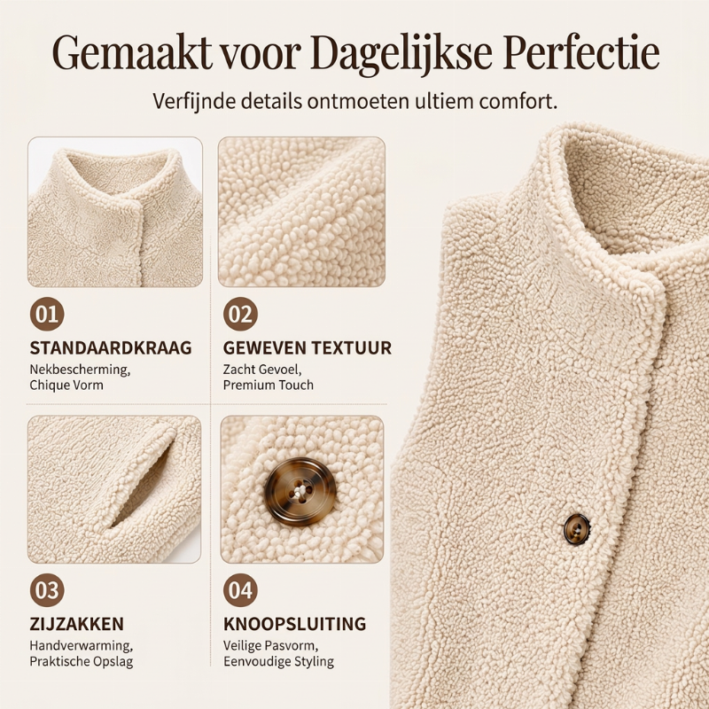 Zacht Teddy Gilet met Opstaande Kraag en Knoopsluiting-1