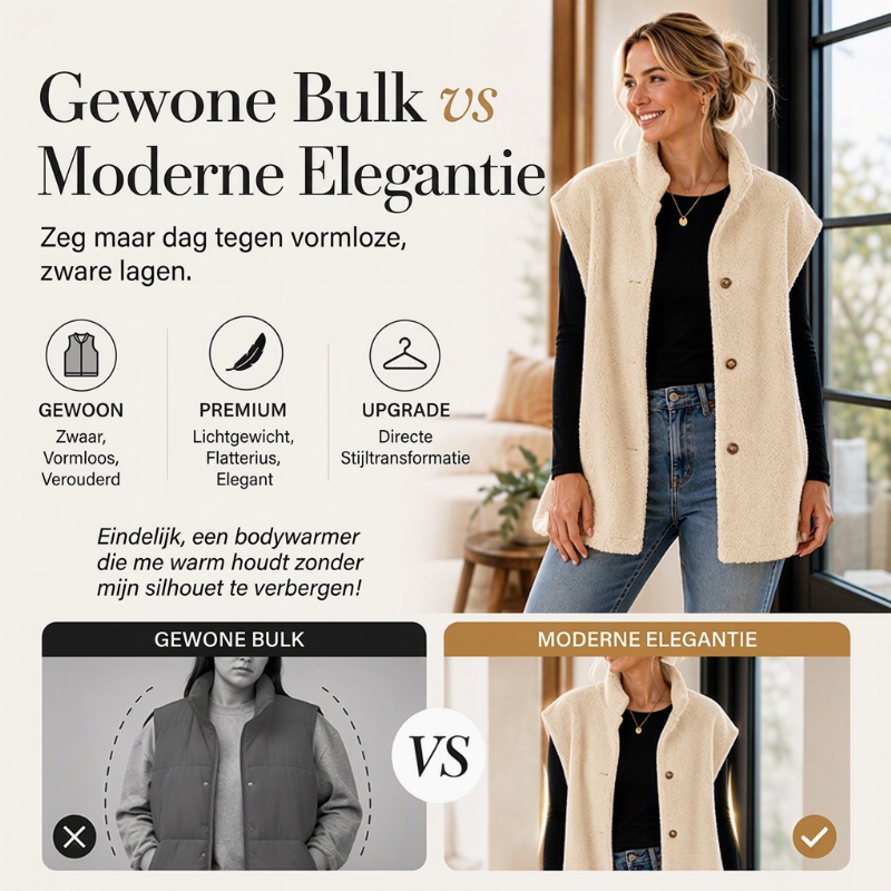 Zacht Teddy Gilet met Opstaande Kraag en Knoopsluiting-2