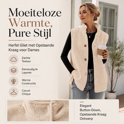 Zacht Teddy Gilet met Opstaande Kraag en Knoopsluiting