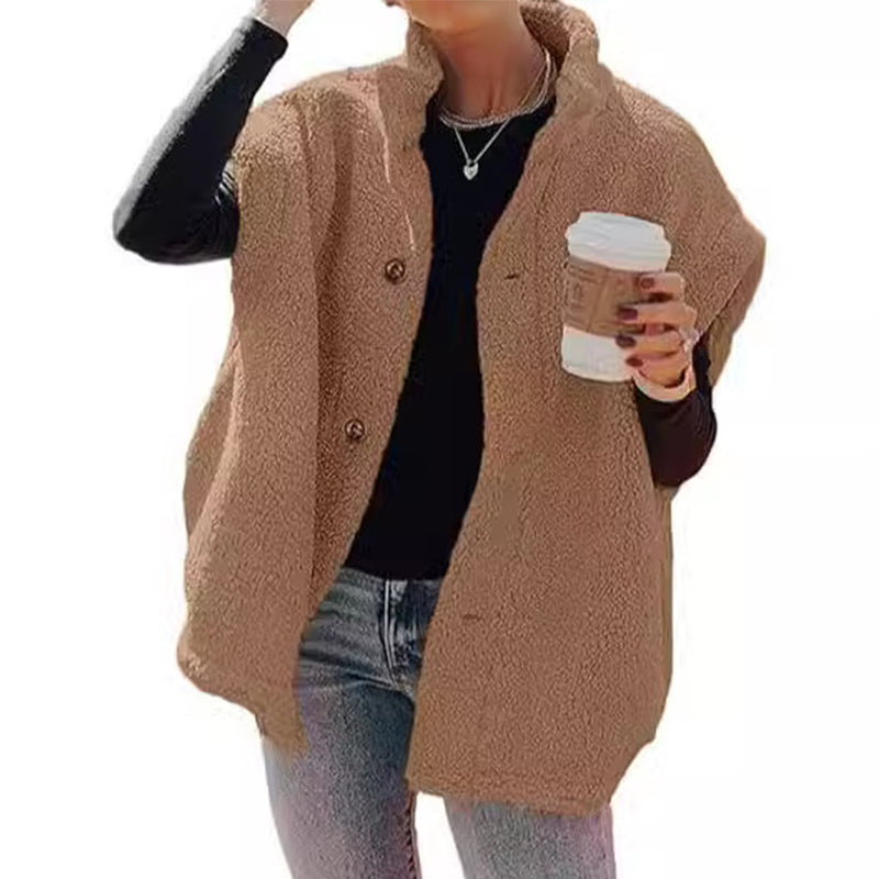 Zacht Teddy Gilet met Opstaande Kraag en Knoopsluiting-9
