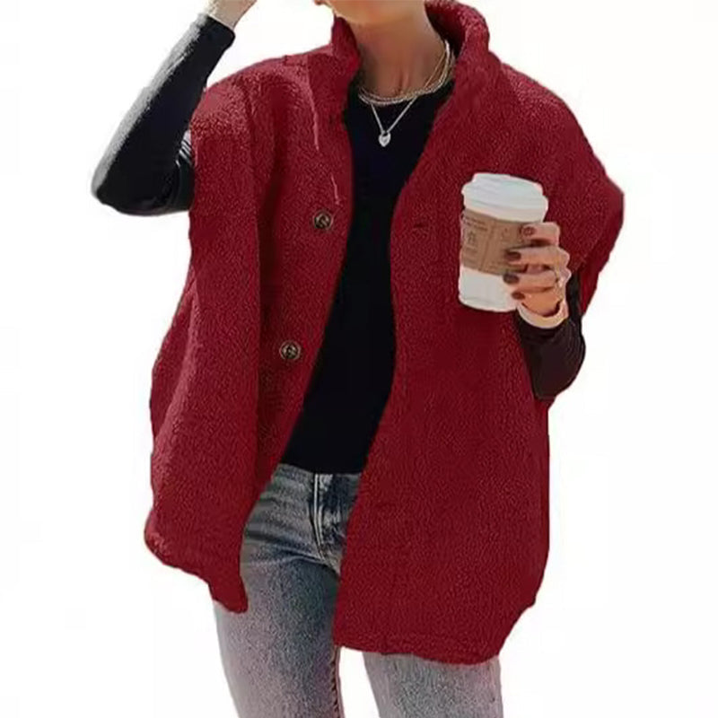 Zacht Teddy Gilet met Opstaande Kraag en Knoopsluiting-10