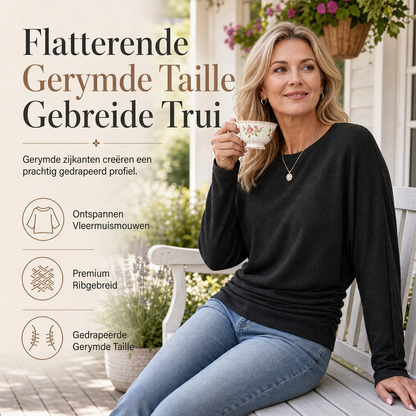 Geribde Gebreide Trui met Gerimpelde Taille