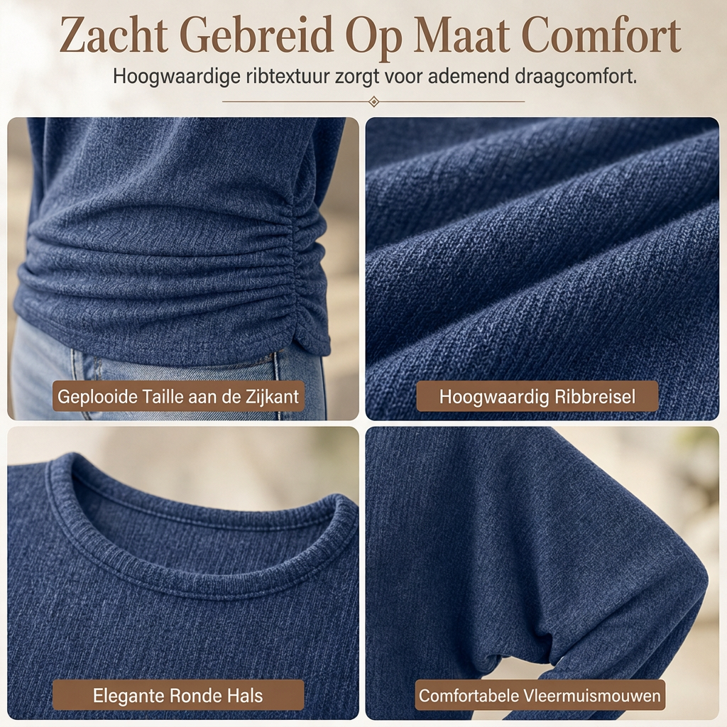 Geribde Gebreide Trui met Gerimpelde Taille-4