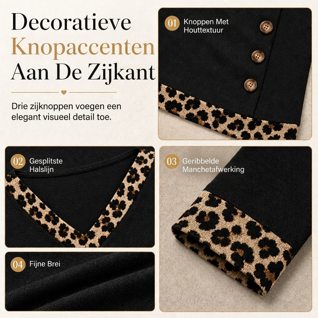 Casual Trui met V-Hals en Luipaarddetails-4