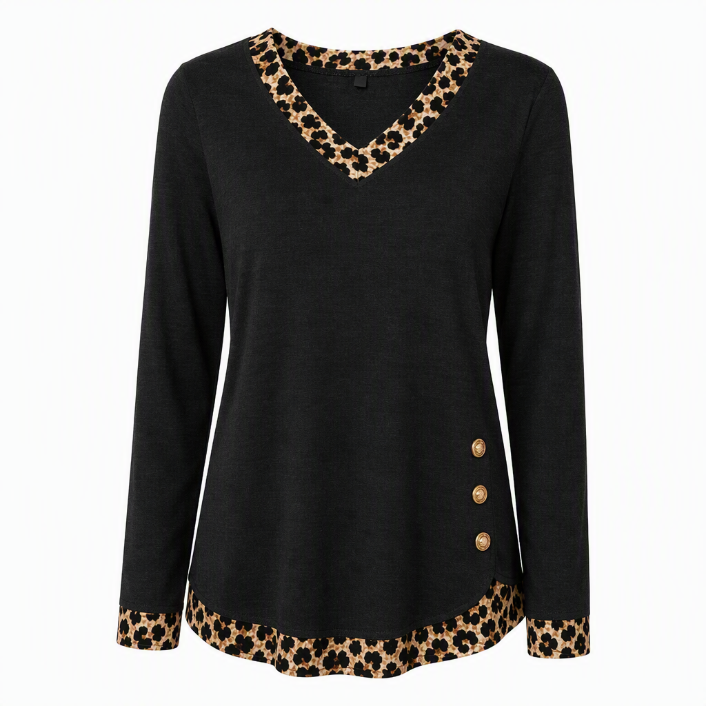 Casual Trui met V-Hals en Luipaarddetails-8