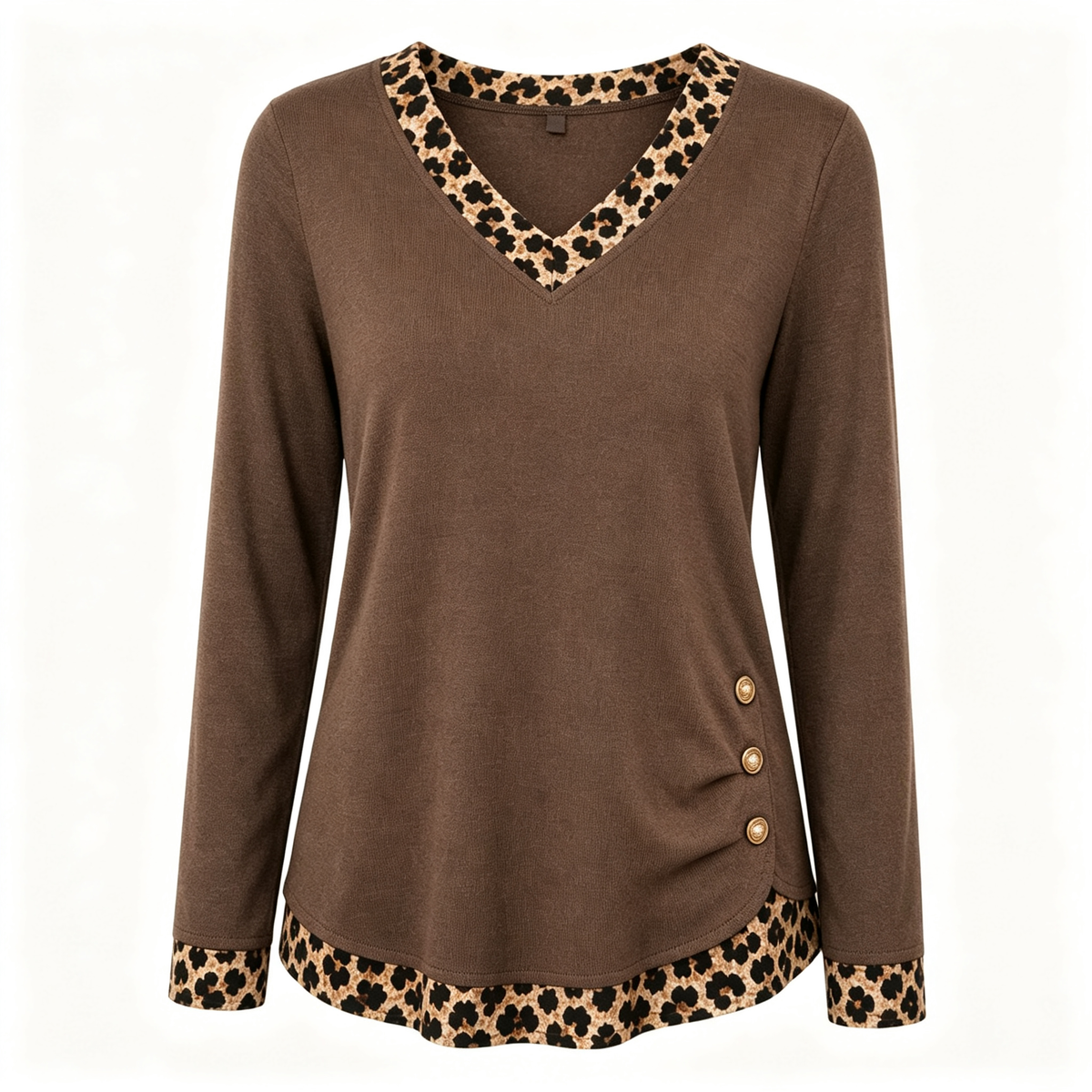 Casual Trui met V-Hals en Luipaarddetails-9