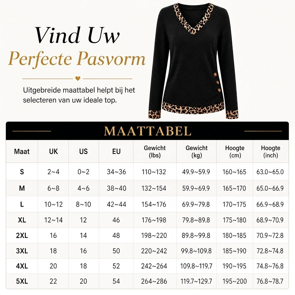 Casual Trui met V-Hals en Luipaarddetails-7