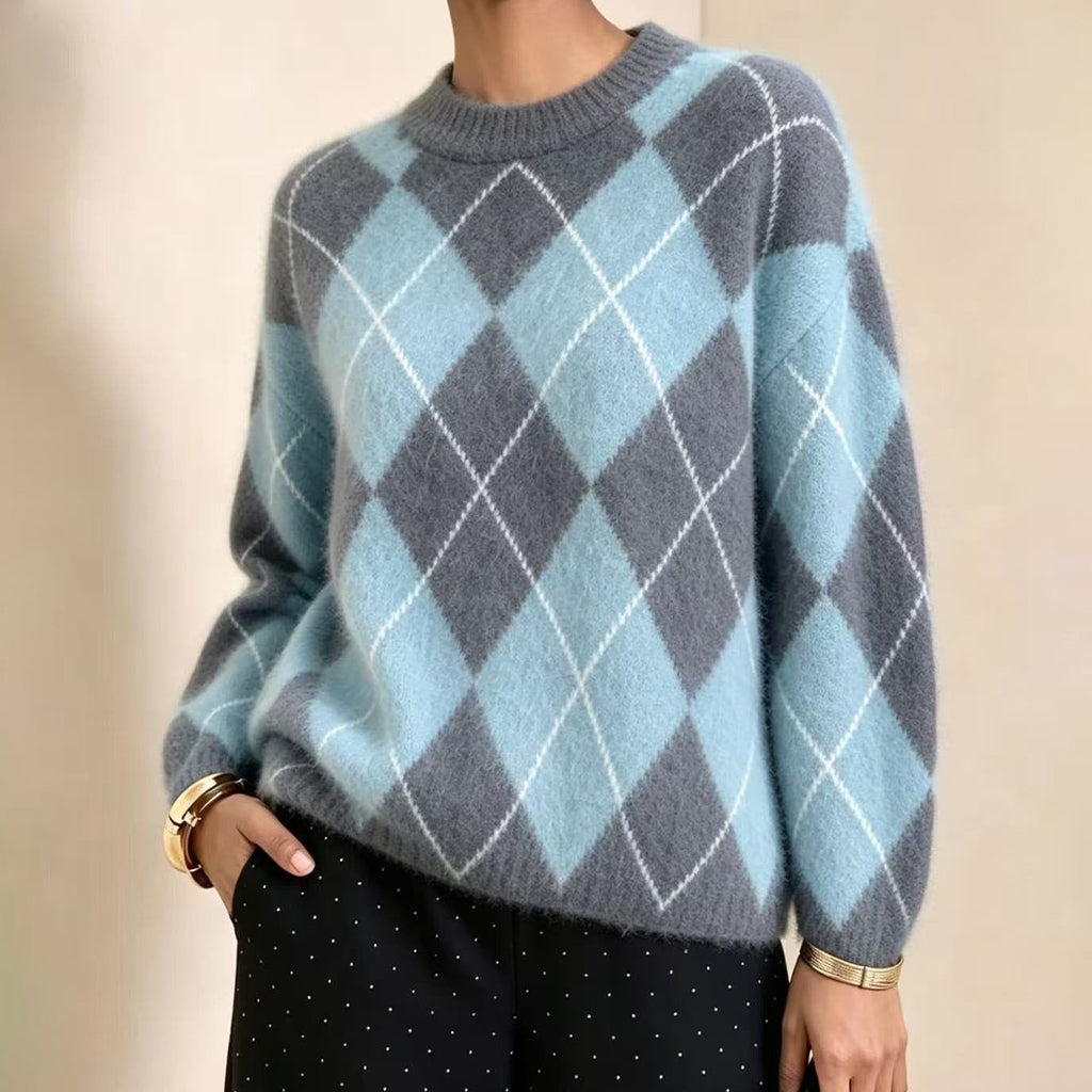 Gebreide argyle trui met relaxte pasvorm-11