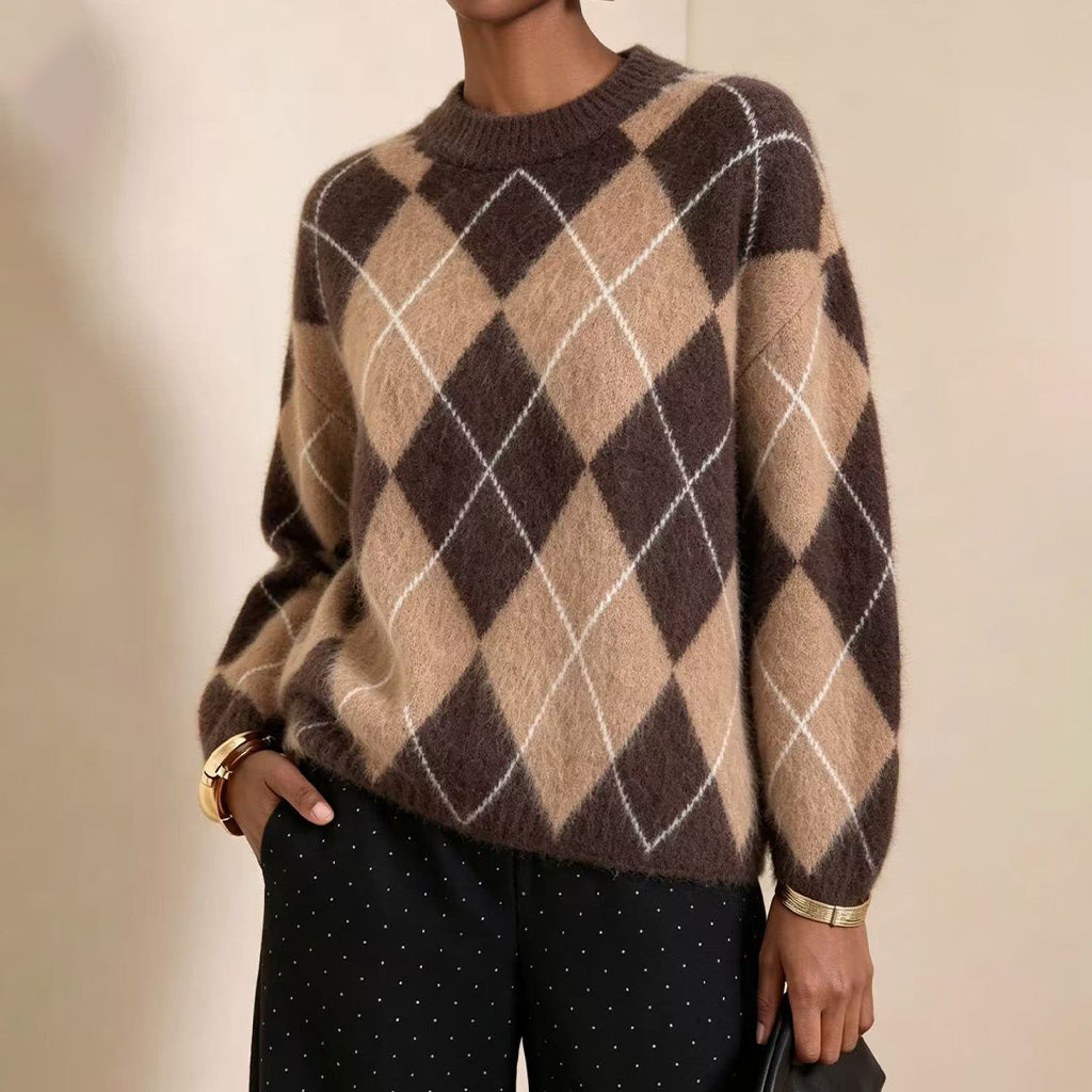Gebreide argyle trui met relaxte pasvorm-10