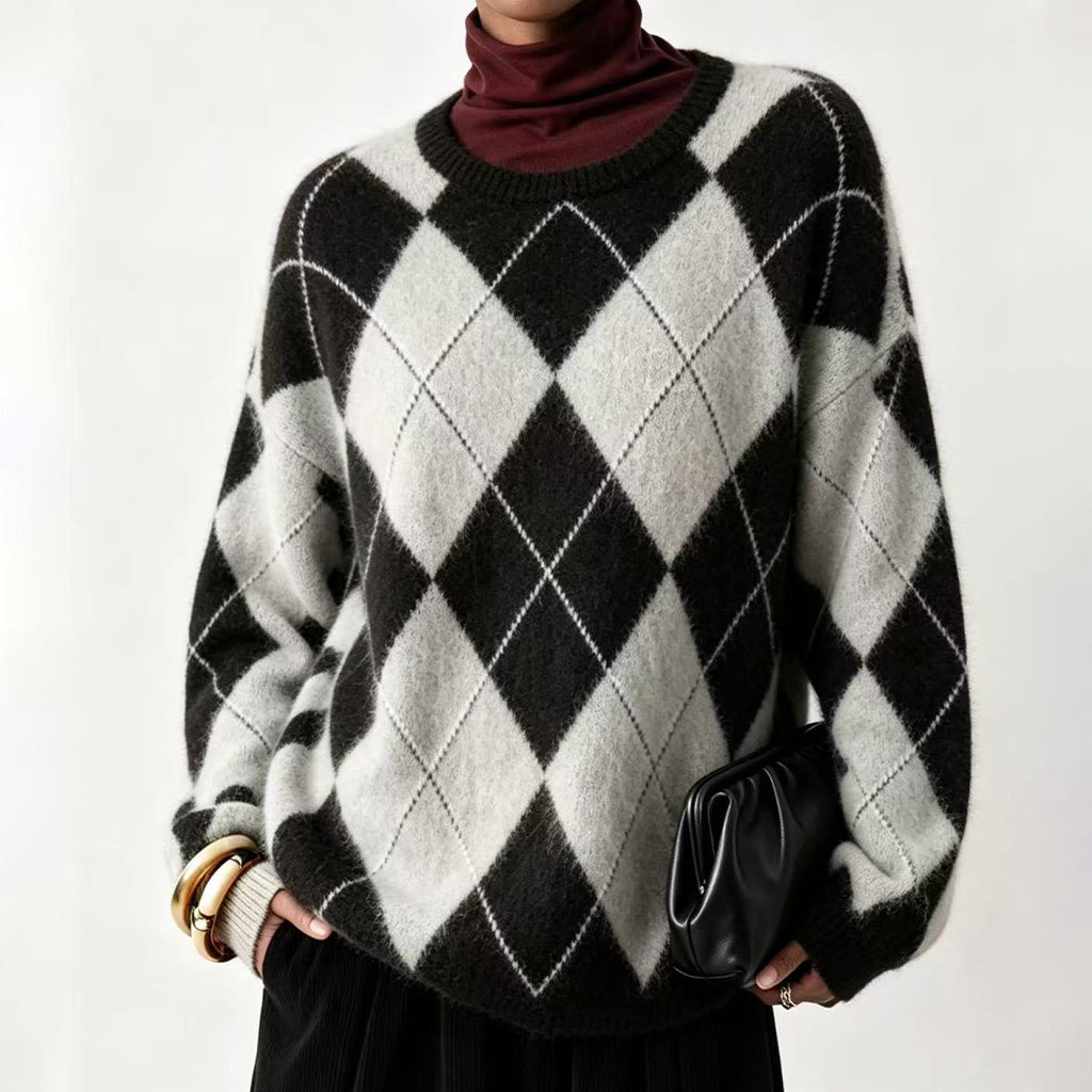 Gebreide argyle trui met relaxte pasvorm-12