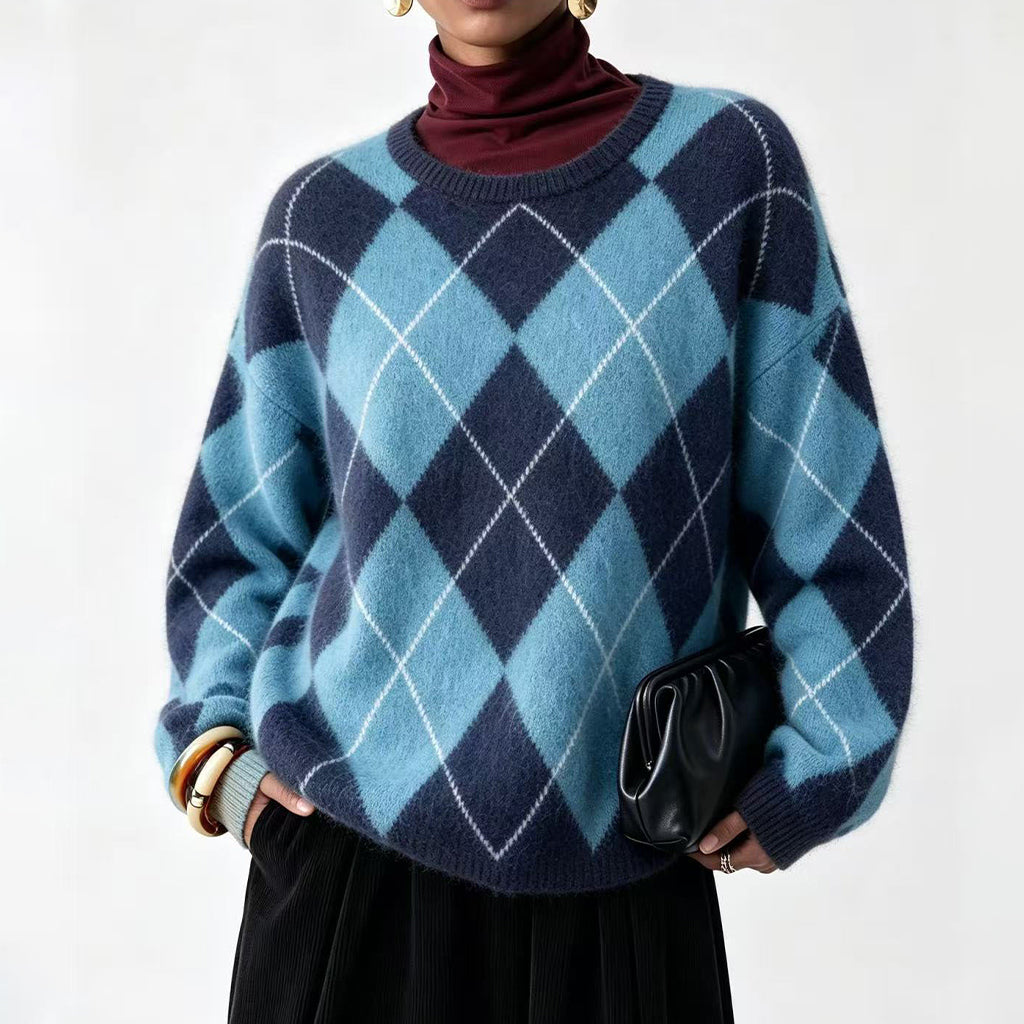 Gebreide argyle trui met relaxte pasvorm-14