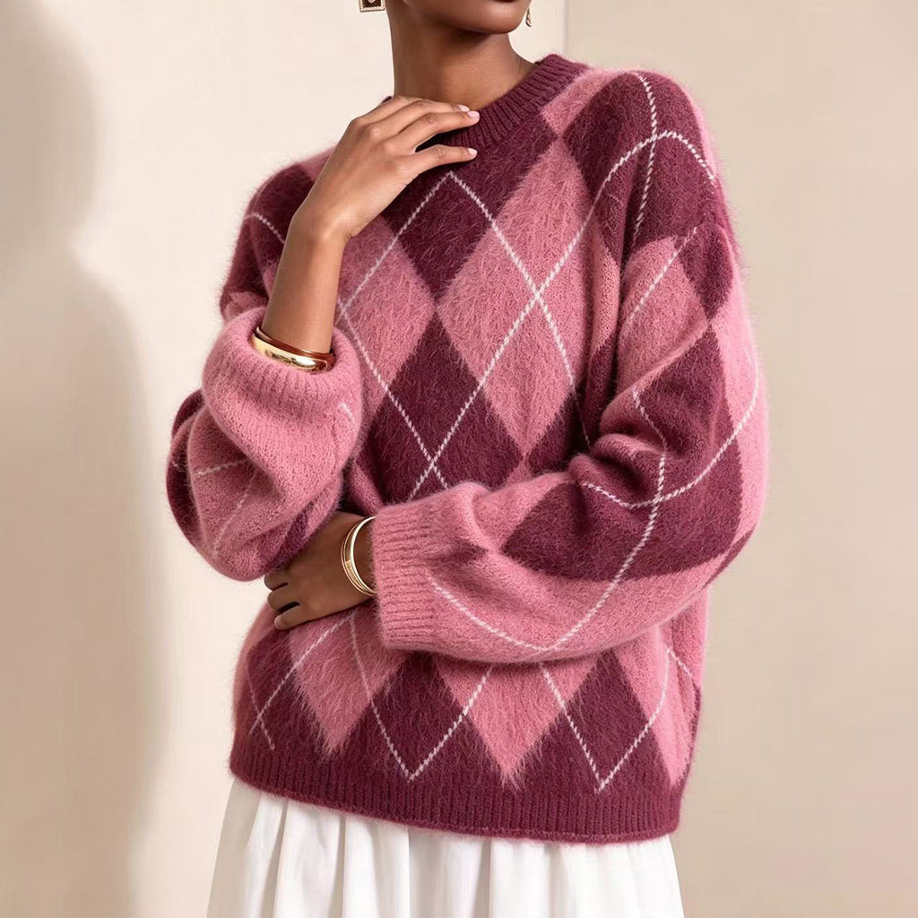 Gebreide argyle trui met relaxte pasvorm-13