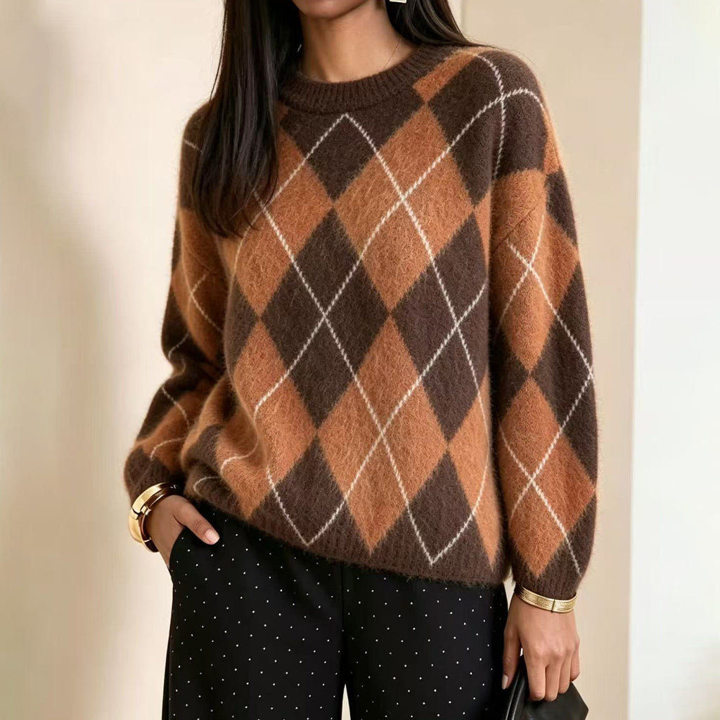 Gebreide argyle trui met relaxte pasvorm-17